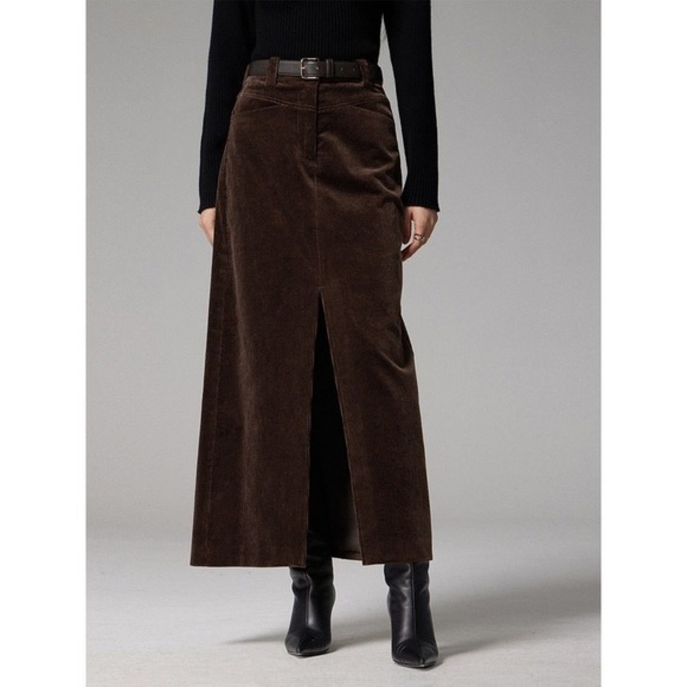Commense Brown Pockets Corduroy Slit Maxi Skirt size M